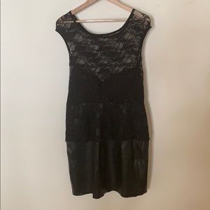 Leather and lace black dress